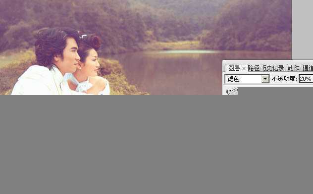 ‘Photoshop调出湖景婚片甜美的紫黄色‘