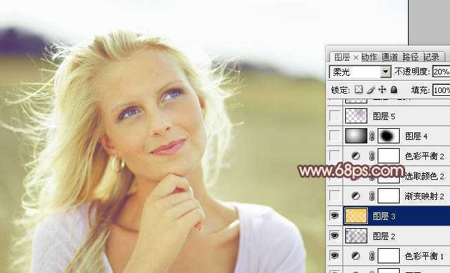 ‘Photoshop将外景人物图片调成甜美的淡绿色‘