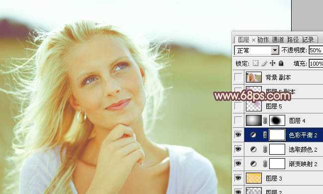 ‘Photoshop将外景人物图片调成甜美的淡绿色‘