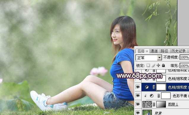 ‘Photoshop为池塘边的美女加上唯美古典黄褐色‘