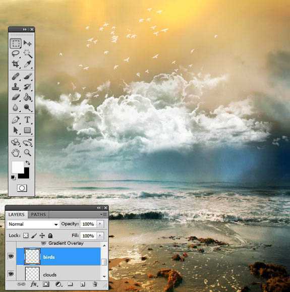 ‘photoshop经典合成海边带伞飞翔的仙女‘
