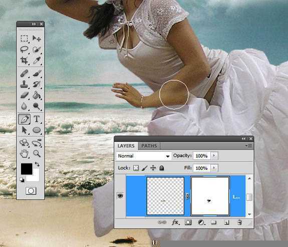 ‘photoshop经典合成海边带伞飞翔的仙女‘