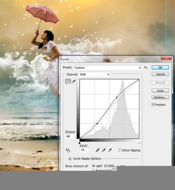 ‘photoshop经典合成海边带伞飞翔的仙女‘
