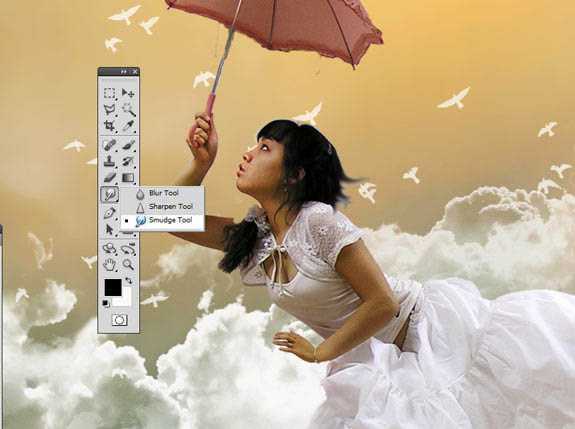 ‘photoshop经典合成海边带伞飞翔的仙女‘