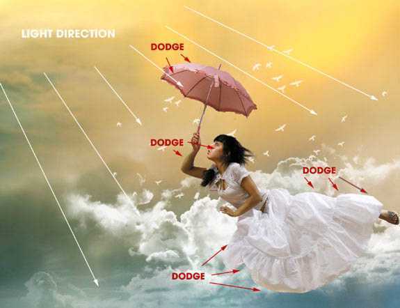 ‘photoshop经典合成海边带伞飞翔的仙女‘