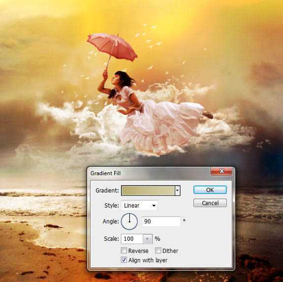 ‘photoshop经典合成海边带伞飞翔的仙女‘