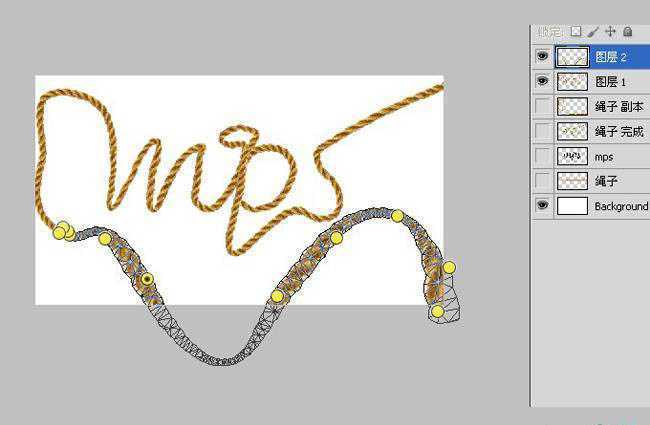 ‘photoshop将利用CS5操控变形工具把绳子扭曲成想要的文字效果‘