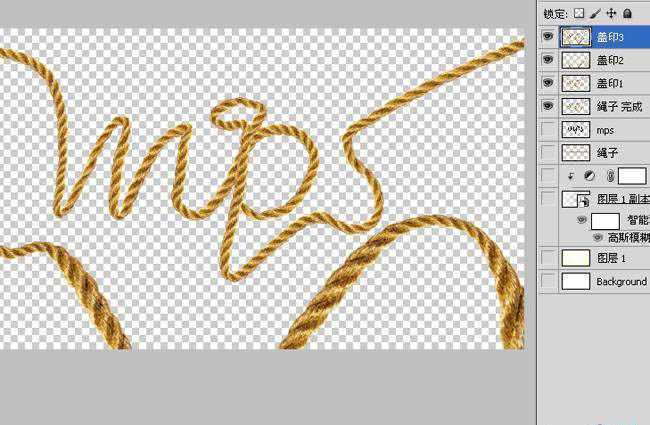 ‘photoshop将利用CS5操控变形工具把绳子扭曲成想要的文字效果‘