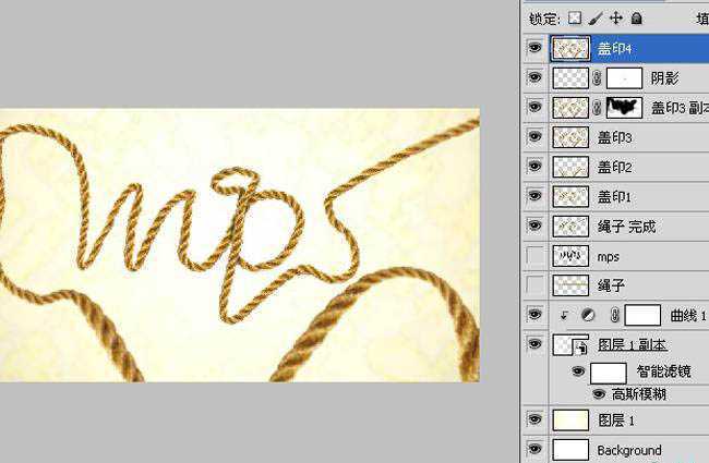 ‘photoshop将利用CS5操控变形工具把绳子扭曲成想要的文字效果‘