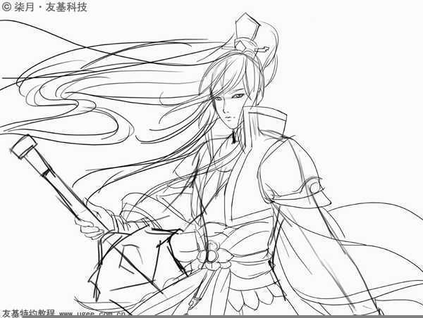 ‘ps鼠绘长发飘逸的佩剑侠女教程‘