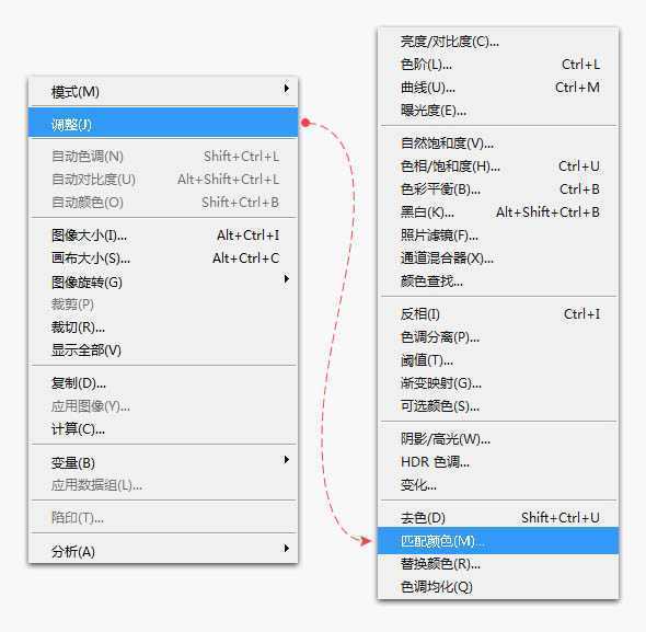 ‘PS利用匹配颜色及参考图片给图片换色‘
