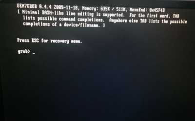 系统重装之后出现：oem7grub 0.4.4 20091118错误
