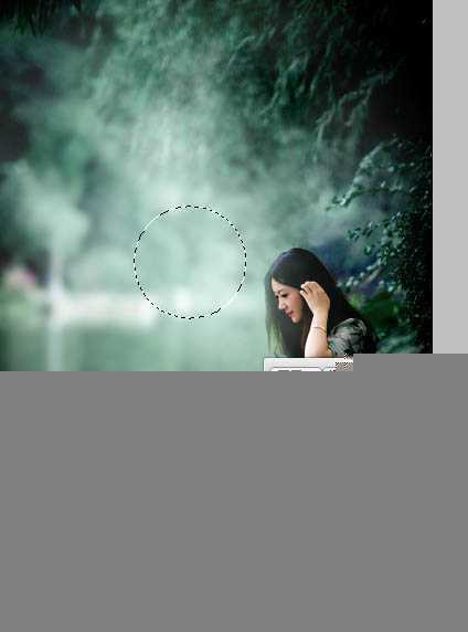 ‘Photoshop为湖边的美女调制出童话中的梦幻青色调‘