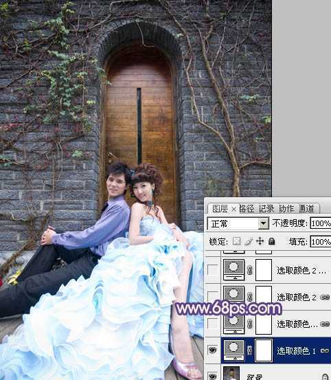 ‘Photoshop将古城婚片调出甜美的粉蓝色效果‘