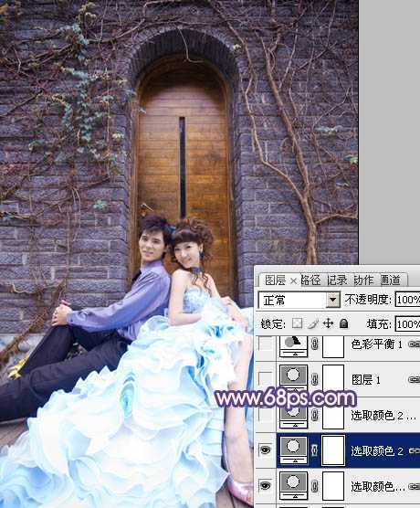‘Photoshop将古城婚片调出甜美的粉蓝色效果‘