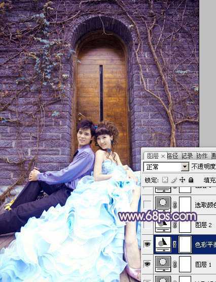 ‘Photoshop将古城婚片调出甜美的粉蓝色效果‘