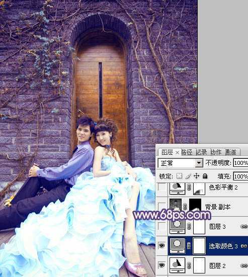 ‘Photoshop将古城婚片调出甜美的粉蓝色效果‘