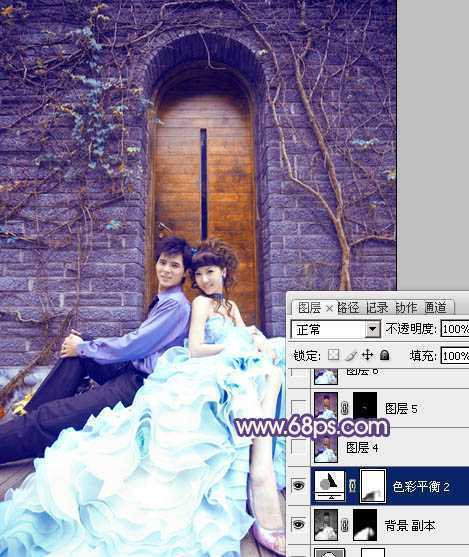 ‘Photoshop将古城婚片调出甜美的粉蓝色效果‘