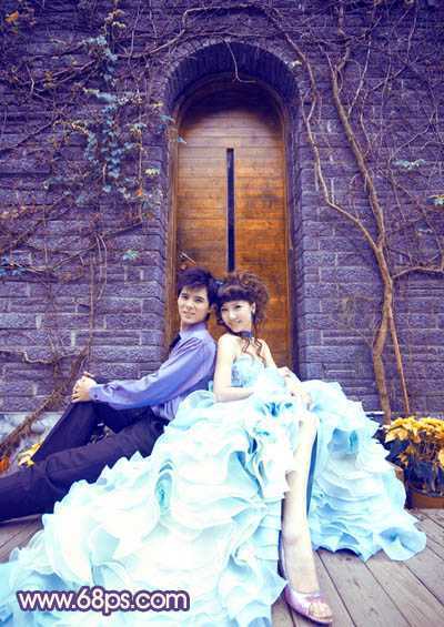 ‘Photoshop将古城婚片调出甜美的粉蓝色效果‘