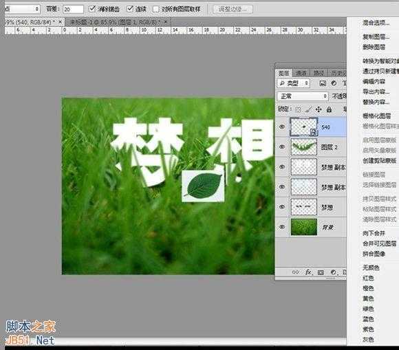 ‘如何利用PS制作绿色草丛里的文字‘