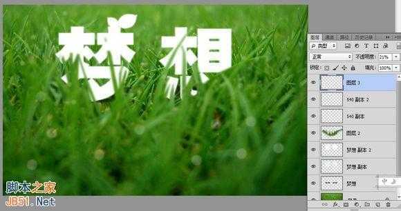 ‘如何利用PS制作绿色草丛里的文字‘