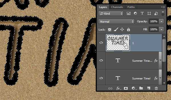 ‘PS利用画笔描边及图层样式制作逼真的创意沙滩划痕字‘
