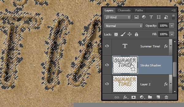 ‘PS利用画笔描边及图层样式制作逼真的创意沙滩划痕字‘