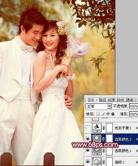 ‘Photoshop将树林婚片调成甜美的粉褐色‘