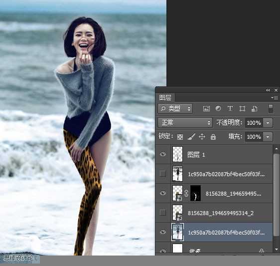 ‘Photoshop给海边美女腿部添加豹纹图案教程‘