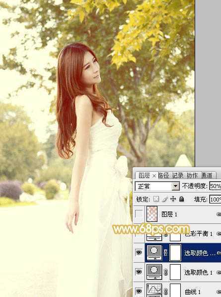 ‘Photoshop将公园美女图片调制出柔美的秋季阳光色‘