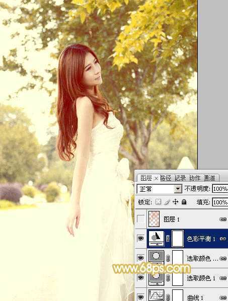 ‘Photoshop将公园美女图片调制出柔美的秋季阳光色‘