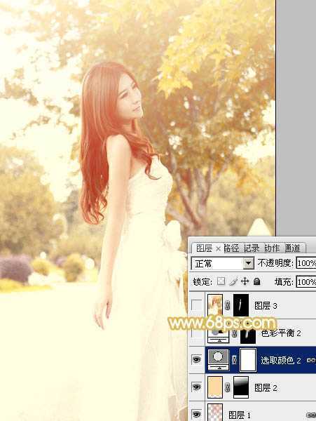‘Photoshop将公园美女图片调制出柔美的秋季阳光色‘