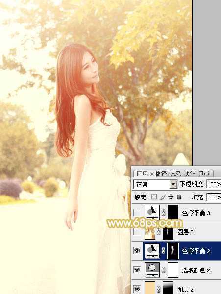‘Photoshop将公园美女图片调制出柔美的秋季阳光色‘