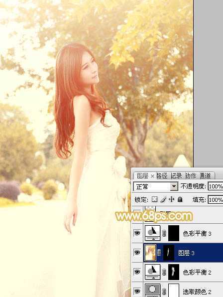 ‘Photoshop将公园美女图片调制出柔美的秋季阳光色‘