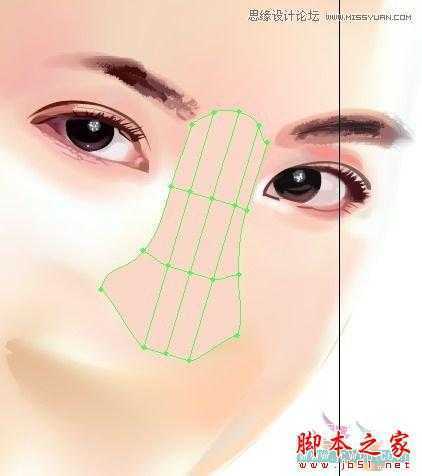 Illustrator网格工具绘制写实美女教程,脚本之家