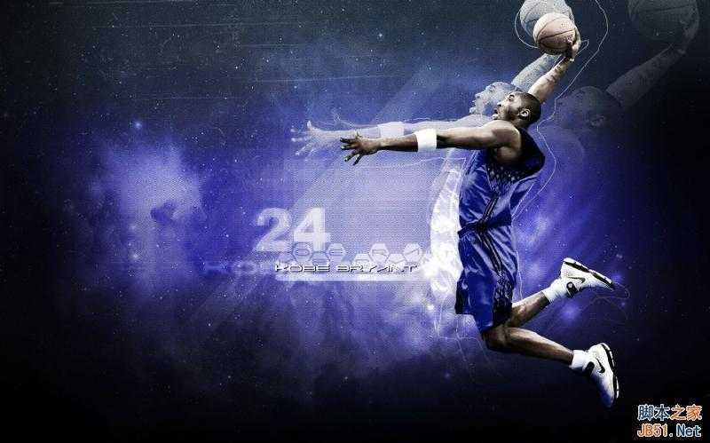 ‘PS绘制炫酷效果的科比飞奔投篮的篮球海报‘