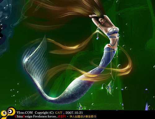 ‘PS鼠绘教程：PS鼠绘海底里的长发性感美人鱼‘