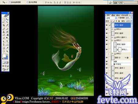 ‘PS鼠绘教程：PS鼠绘海底里的长发性感美人鱼‘