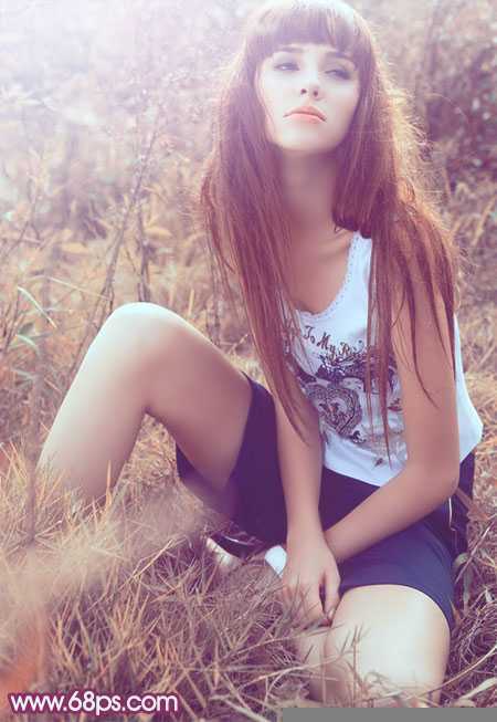 ‘Photoshop为草地美女图片增加柔美的橙褐色效果‘