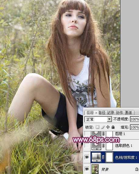 ‘Photoshop为草地美女图片增加柔美的橙褐色效果‘