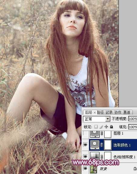 ‘Photoshop为草地美女图片增加柔美的橙褐色效果‘