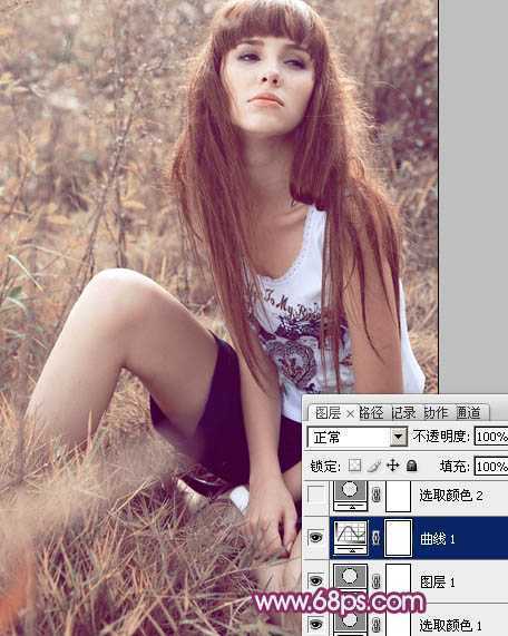 ‘Photoshop为草地美女图片增加柔美的橙褐色效果‘