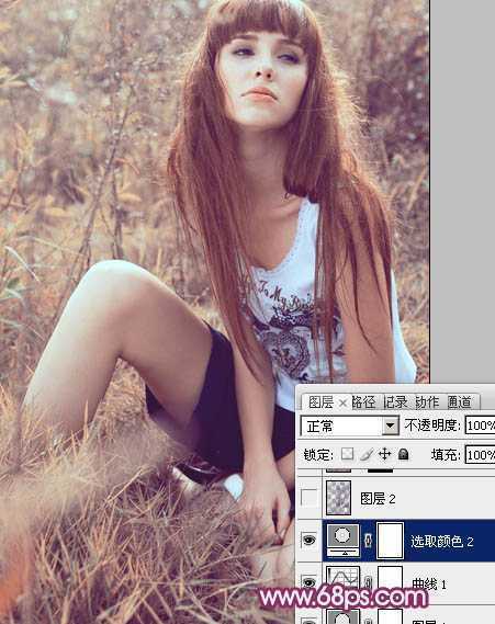 ‘Photoshop为草地美女图片增加柔美的橙褐色效果‘