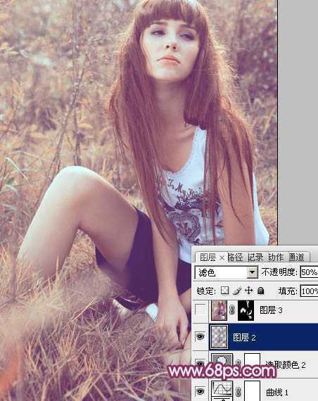 ‘Photoshop为草地美女图片增加柔美的橙褐色效果‘