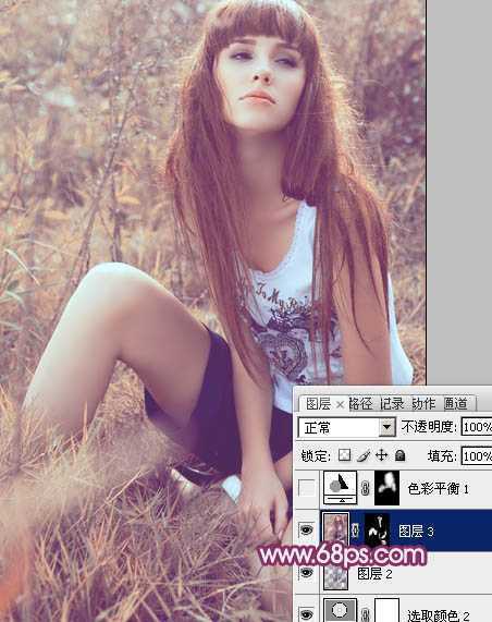 ‘Photoshop为草地美女图片增加柔美的橙褐色效果‘