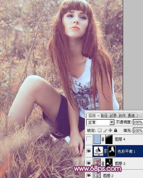 ‘Photoshop为草地美女图片增加柔美的橙褐色效果‘