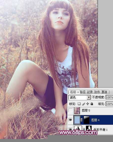 ‘Photoshop为草地美女图片增加柔美的橙褐色效果‘