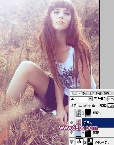 ‘Photoshop为草地美女图片增加柔美的橙褐色效果‘