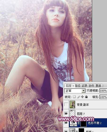 ‘Photoshop为草地美女图片增加柔美的橙褐色效果‘