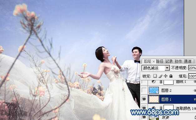 ‘Photoshop为原野婚片打造出甜美的淡蓝色效果‘